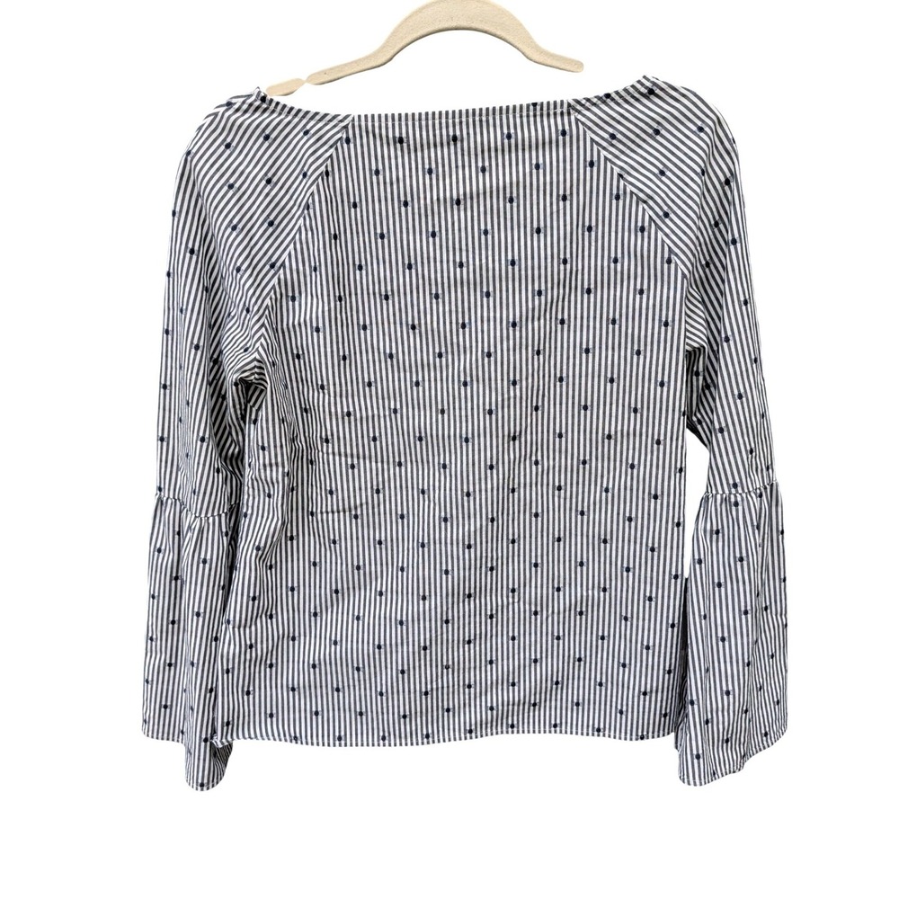 Banana Republic Striped Polka Dot Bell Sleeve Blouse Boat Neck Blue White- Small - Picture 3 of 7